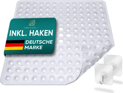 Produktbild von Delluxia Duschmatte rutschfest speziell für Erwachsene inkl. Aufhängung I 53x53 cm Transparent I Duscheinlage BPA frei I Antirutschmatte Dusche I Duschmatte schimmelresistent & geruchsfrei