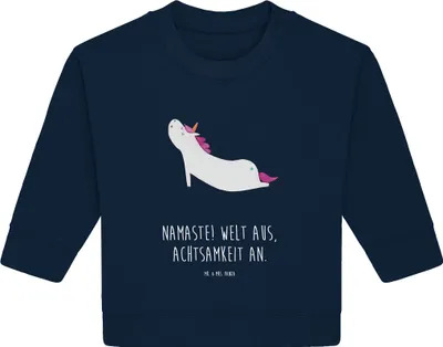 Produktbild von Mr. & Mrs. Panda Organic Baby Pullover Einhorn Yoga 24. - 36. Monat - French Navy - Geschenk, Süß, Bullover, Sport, Namaste, Unicorn, Lustig