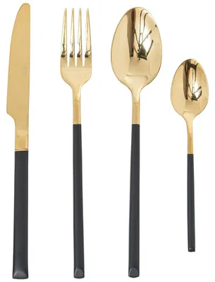 Produktbild von 24-teiliges Besteckset aus Edelstahl in Schwarz und Gold im modernen Stil, 5 x 5 x 5 cm