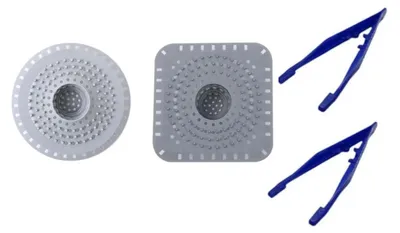 Obrázok produktu pre Sitko na odtoky, silikónové, 2 kusy, okrúhle a hranaté, s pinzetami, vhodné do kuchyne a kúpeľne