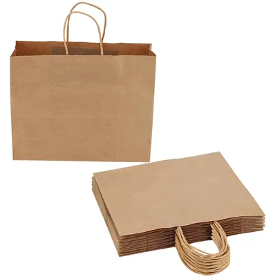 Productafbeelding van 25 grote bruine papieren zakken met handgrepen - 32 x 11 x 25 cm