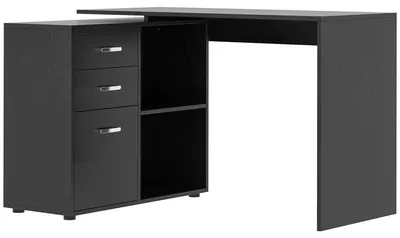 Produktbild von HOMCOM Eckschreibtisch in L-Form für den PC mit 2 Schubladen und offenen Regalen