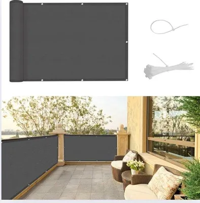Zdjęcie produktu dla Ekran balkonowy, osłona przed wzrokiem ciekawskich, 90 x 500 cm, osłona balkonowa, powłoka PES z ochroną UV, odporna na warunki atmosferyczne, z opaskami zaciskowymi, antracyt