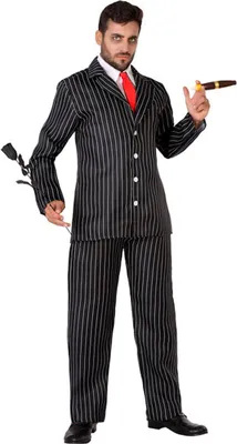 Produktbild von Klassischer Gangster Gentleman Herren Kostüm schwarz-weiss-rot - M / L
