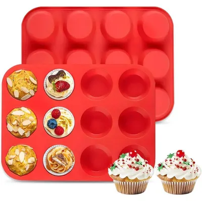 Image de Moule en silicone pour muffins, capacité de 12 muffins, lot de 2, antiadhésif, lavable au lave-vaisselle