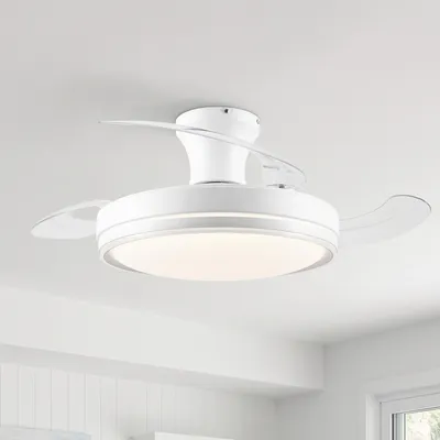 Image de Ventilateur de plafond Parrot Uncle avec éclairage et télécommande, pales rétractables de 91 cm, blanc, LED à intensité variable, 3 couleurs de lumière, 6 vitesses