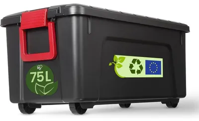 Image de Boîte de rangement plastique - 75 litres - Empilable - Noir - Avec poignées et clips de fermeture