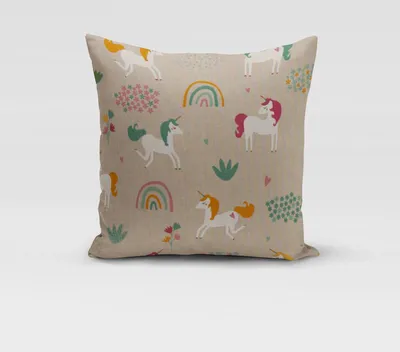 Produktbild von SCHÖNER LEBEN. Kissenhülle Einhörner Regenbogen natur bunt Größe 60x60cm (HxB) 60x60cm (HxB) Größe