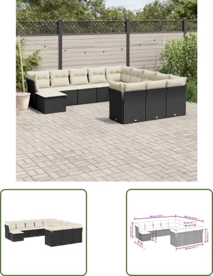 Produktbild von The Living Store 12-tlg. Garten-Sofagarnitur mit Kissen Schwarz Poly Rattan