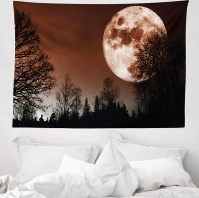 Produktbild von ABAKUHAUS Mond Wandteppich, Abstrakt Farbiger Wald aus Weiches Mikrofaser Stoff Waschbar ohne Verblassen Digitaldruck, 150 x 110 cm, Redwood Schwarz