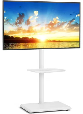 Produktbild von TV Bodenständer für 32-65 Zoll Fernseher bis 40 kg, Weiß, höhenverstellbar 1138-1188 mm, mit Medienablage