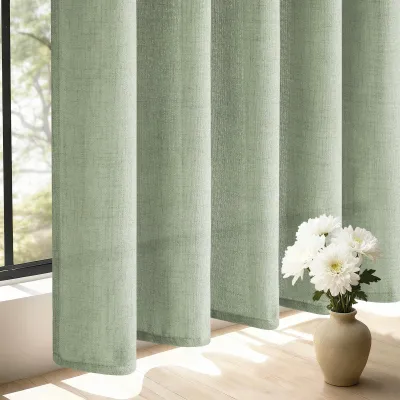 Obrázok produktu pre Závesy s riasiacou stuhou 160 x 200 cm, šalviovozeleno, ľanový vzhľad, polopriehľadné, pre obývaciu izbu
