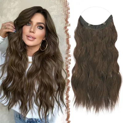 Immagine prodotto di Estensione per capelli ondulata, 50 cm, castano, in fibra sintetica, effetto invisibile