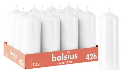 Produktbild von Bolsius 12er Set glatte StumpenKerzen, 15cm, weiß