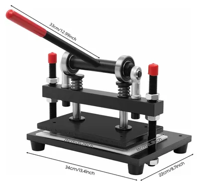 Produktbild von Lederschneidemaschine - Manuelle Stanzpresse - 2 t Kapazität - Einstellbares Stanzwerkzeug - 26 x 16 cm Platte - 27 cm Einzugsbreite - 15 mm Hub