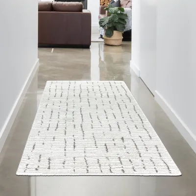 Immagine prodotto di Tappeto per il soggiorno e la camera da letto - motivo a righe grigie e crema dimensioni - 80 x 150 cm