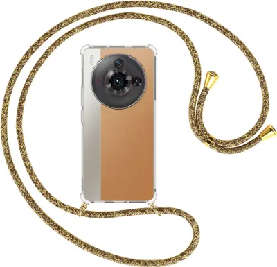Produktbild von Handykette Backcover-Schutzhülle mit Band (Metall goldfarben) für ZTE nubia Z50S Pro (NX713J) - braun+beige