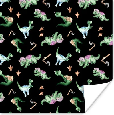 Produktbild von MuchoWow® Poster Kinderzimmer - Schwarz - Dinosaurier - Jungen - Mädchen - Kinder 50x50 cm - Wohnzimmerdekoration