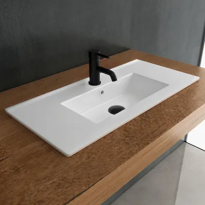 Produktbild von Alpenberger Keramik Waschbecken | Sanitärkeramik Handwaschbecken | Einbauwaschbecken aus Robuster Keramik | Waschtisch mit Nano-Beschichtung | Gäste WC Lösung | Glatten Oberflächeneigenschaft | Eeckigen Designs