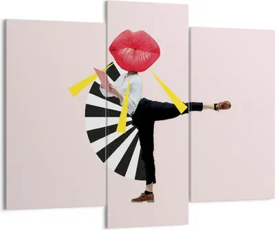 Produktbild von Bild auf Leinwand - Leinwandbild - 3 Teile - Grafik Mund Mann - 130x100cm - Wand Bild - Wanddeko - Wandbilder - Leinwanddruck - Bilder - Wanddekoration - Leinwand bilder - Wandbild - CB130x100-4559