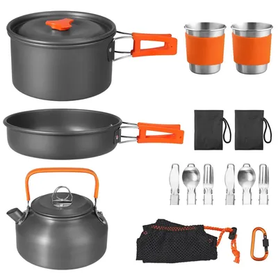 Immagine prodotto di Omgoods - Set da campeggio per la cucina, composto da 17 pezzi - Leggero e pieghevole
