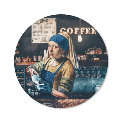Produktbild von MuchoWow® Mauspad Mousepad Kaffee - Mädchen mit Perlenohrring - Barista - Vermeer - Cappuccino - Gemälde 20x20 cm - Mousepads - Maus Mat - Pad - Mausunterlage - Schreibtischmatte