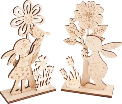 Produktbild von VBS Holz-Steckmotive "Hasenpaar mit Blumen", 2er-Set,  9-tlg.