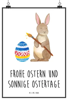 Produktbild von Mr. & Mrs. Panda Bild Hase Eier Malen DIN A4 - Weiß - Geschenk, wanddeko, Ostern, Frohe, Ostergrüße, Osterei, Kaninchen, wandkunst, Wandbild, drucke, Deko