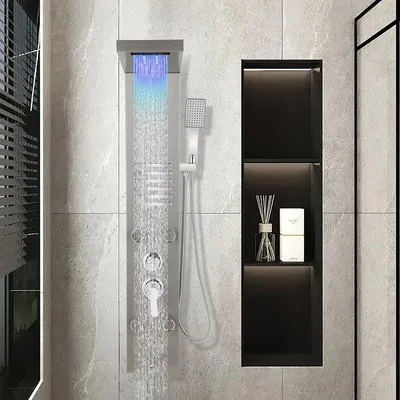 Immagine prodotto di Doccia a pioggia con massaggio - LED - Argento - Doccia a pioggia con funzione massaggio - Doccia a pioggia con display LCD e soffione manuale con 5 funzioni