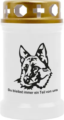 Produktbild von Grabkerze Weiß, Brenndauer: 40 Stunden, Motiv: Schäferhund