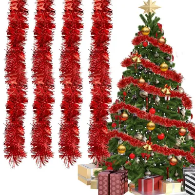 Produktbild von Lametta Girlande Rot 4x 3m Glänzend Ø 9cm Weihnachtsdekoration