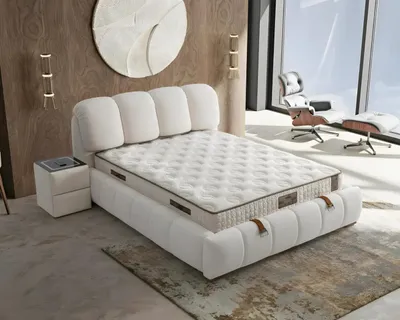 Produktbild von Elegantes weißes Bett mit Matratze in modernem Design