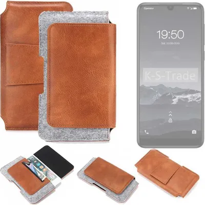 Produktbild von K-S-Trade Handyhülle Schutzhülle kompatibel mit Qilive Q3 Gürteltasche Holster Gürtel Tasche Smartphone Tasche Handy Hülle Polyurethan+ Filz, braun (1x)
