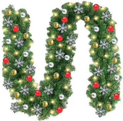 Produktbild von SEVICO Weihnachtsgirlande Weihnachten Weihnachts Girlande Weihnachtsgirlanden dekoriert Grün Treppen Deko Innen & Außen F253