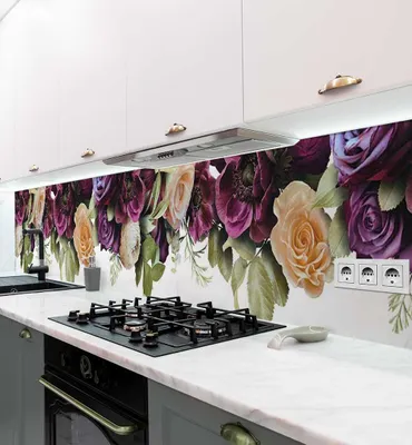 Produktbild von Küchenrückwand selbstklebend Purpur blühende Blumen Spritzschutz Folie 280 x 60cm