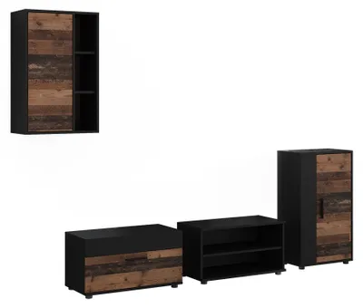 Zdjęcie produktu dla Ściana w salonie Vicco Berno Czarny/Oldstyle Zestaw 4-częściowy, Model 59234