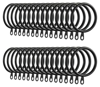 Produktbild von 60 Metall-Gardinenringe, 38 mm Innendurchmesser, Aufhängeringe für Fenster-, Tür- und Duschvorhangstangen (schwarz)