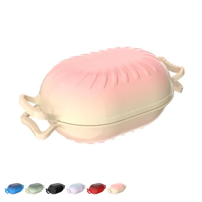 Produktbild von Gusseisentopf (4,7 l), bonbonförmig, inklusive Handschuhen und hitzebeständiger Unterlage, geeignet zum Backen in der Küche,Rosa