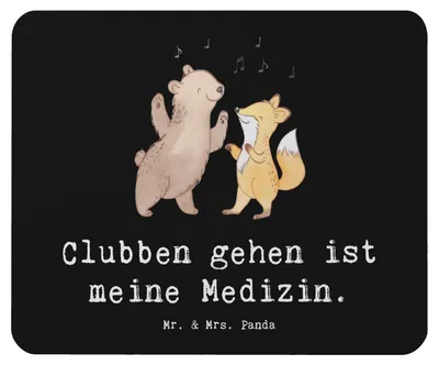 Produktbild von Mr. & Mrs. Panda Mauspad Bär & Fuchs Disco - Schwarz - Geschenk, laptop, Clubs, Clubbing, Mouse Pad, Mousepad, gummi, mousematte, Sport, Feiern, Tanzen