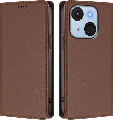 Image de Étui en cuir pour itel A50C, étui à rabat magnétique en cuirPolyuréthaneavec support, marron