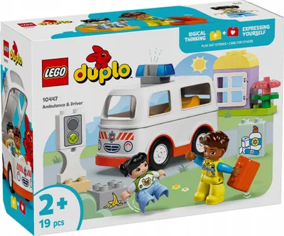 Productafbeelding van LEGO DUPLO Reddingswagen met chauffeur - Educatief speelgoed voor peuters vanaf 2 jaar - Montessori speelgoed voor rollenspellen - Reddingswagen speelset met auto, huis en 2 figuurtjes - Cadeau voor kinderen, artikelnummer 10447