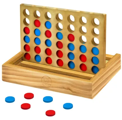 Produktbild von Vier-gewinnt Holzspiel Reisespiel Strategiespiel - Klappbar - 23,5 x 15 x 4 cm - Holz - Strategiespiel für Kinder