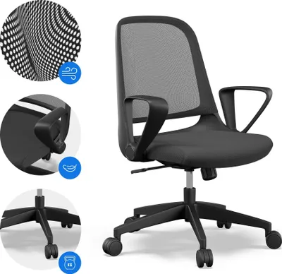 Produktbild von Ergonomická kancelářská židle Sense7 Sopty, kancelářská židle s houpací funkcí, výškově nastavitelná kancelářská židle, černá