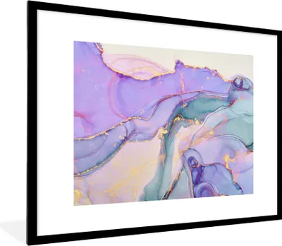 Produktbild von MuchoWow® Gerahmtes Poster Gold - Marmor - Lila 80x60 cm - Poster mit Schwarzem Bilderrahmen Wandposter Rahmen Foto Bilder - Schlafzimmer-Dekorationen - Fotoposter