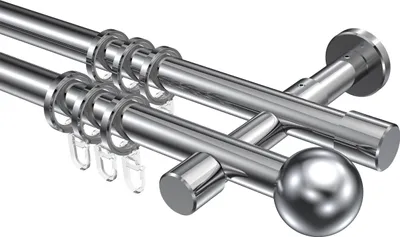 Produktbild von Interdeco Gardinenstange / Vorhangstange Chrom, Typ Prestige Luino (Kugel), 20 mm Ø 2-läufig, 260 cm