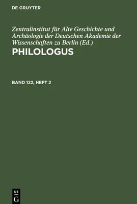 Produktbild von Philologus, Band 122, Heft 2, Philologus Band 122, Heft 2