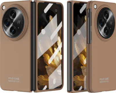 Produktbild von Handyhülle für OnePlus Open / Oppo Find N3 Hart PC Anti-Kratzer Hülle mit Displayschutzfolie, Scharnierschutz Braun