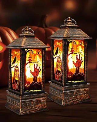 Image de Lanterne d'Halloween en deux parties avec éclairage LED, décoration portable pour la fête d'Halloween