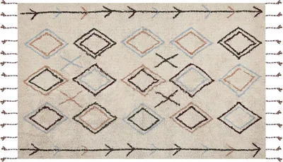 Produktbild von BELIANI Teppich Beige Baumwolle 140 x 200 cm Rechteckig Geometrisches Muster Boho Stil Handgetuftet für Wohnzimmer Schlafzimmer Flur