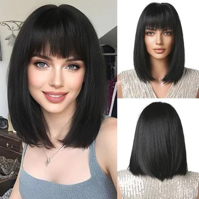 Obrázek produktu pro Krátký účes s pravou ofinou pro ženy – umělé vlasy pro cosplay a každodenní nošení